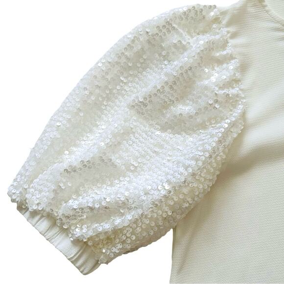 Vine & Love Ivory White Sequin Puff Sleeve Dressy Blouse Top Size Small NEW - Picture 8 of 12
